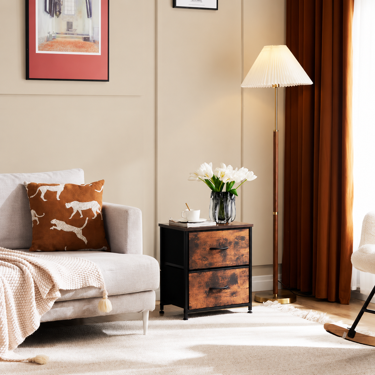 Two-Drawer Fabric Bedside Nightstand