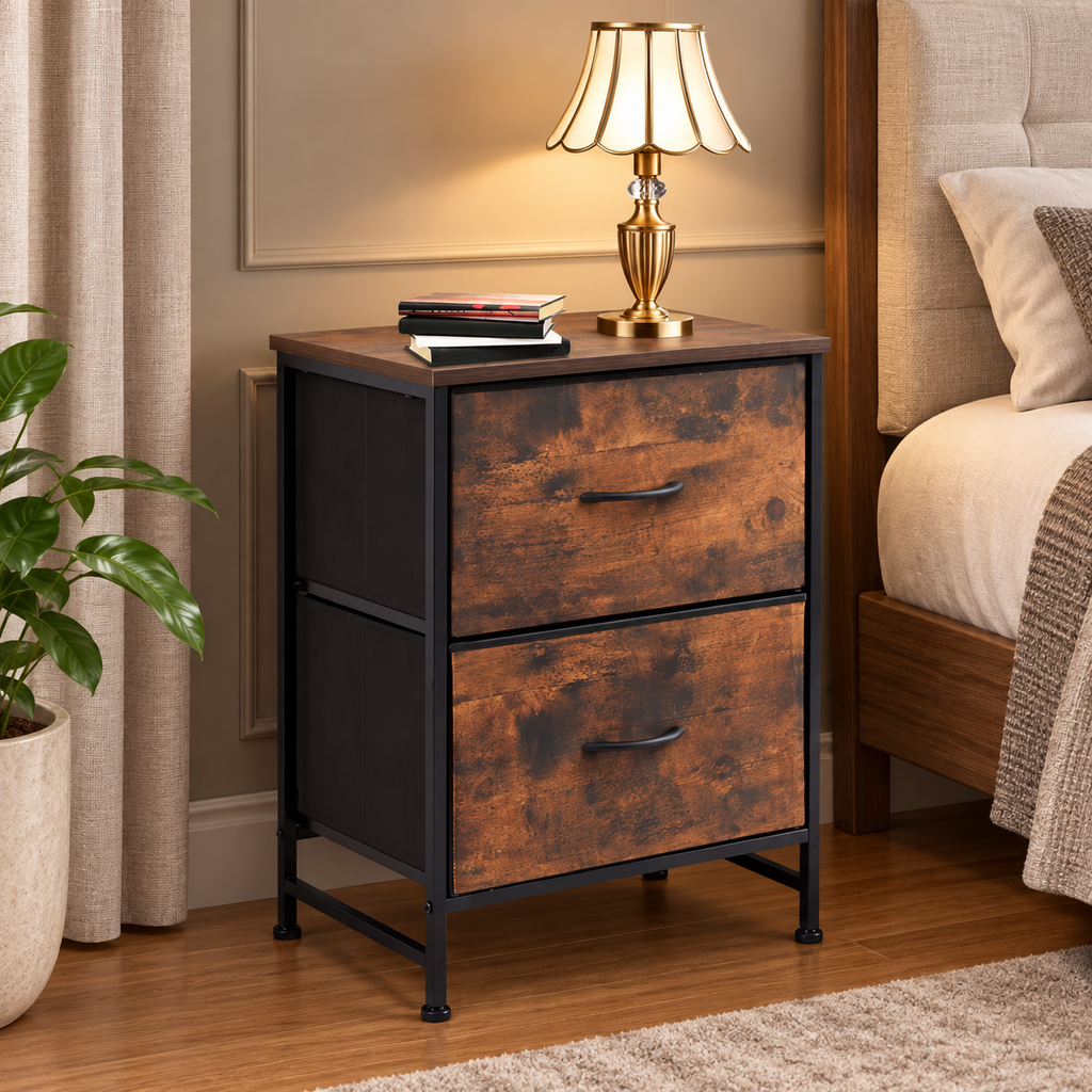 Two-Drawer Fabric Bedside Nightstand