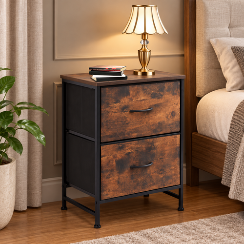 Two-Drawer Fabric Bedside Nightstand