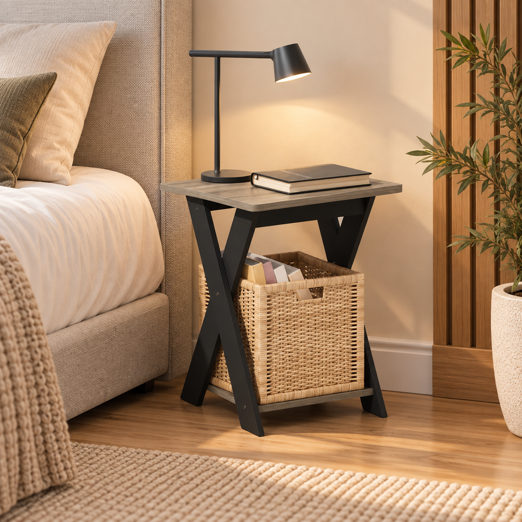 Criss-Cross Bedside Nightstand Table