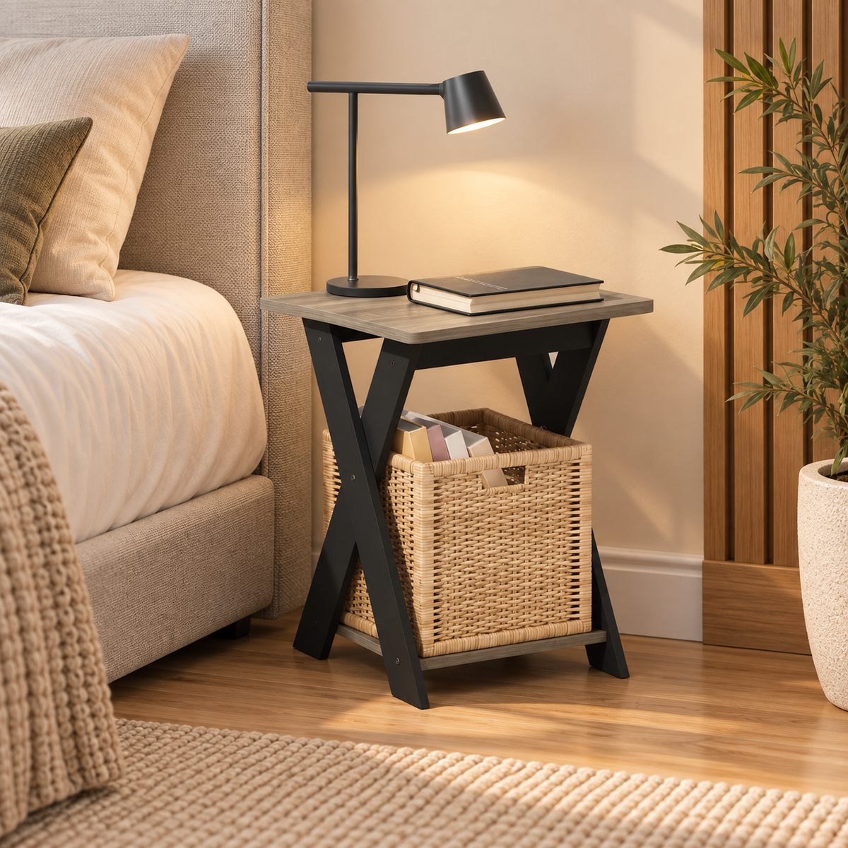 Criss-Cross Bedside Nightstand Table