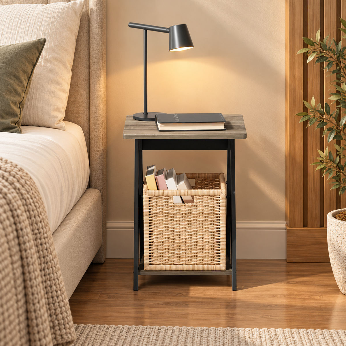 Criss-Cross Bedside Nightstand Table