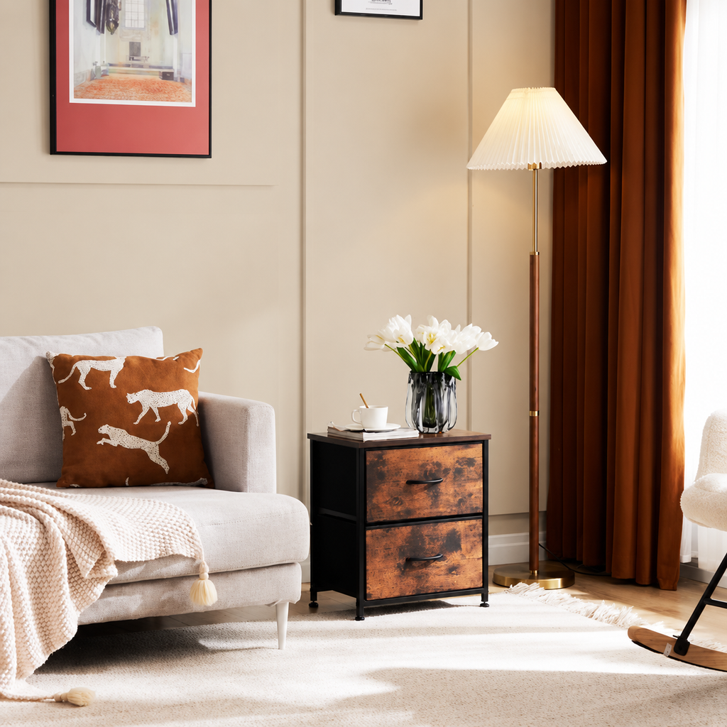 Two-Drawer Fabric Bedside Nightstand