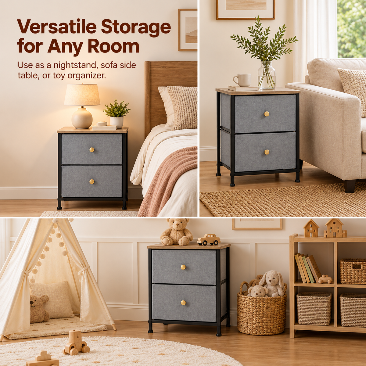 Two-Drawer Bedside Storage Nightstand