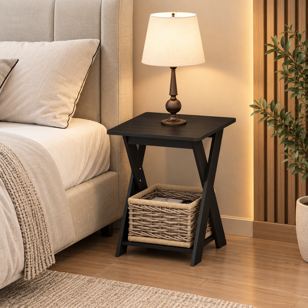 Criss-Cross Bedside Nightstand Table