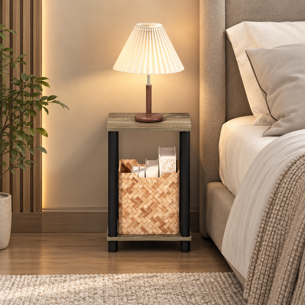 Two-Tier French Oak Bedside Table