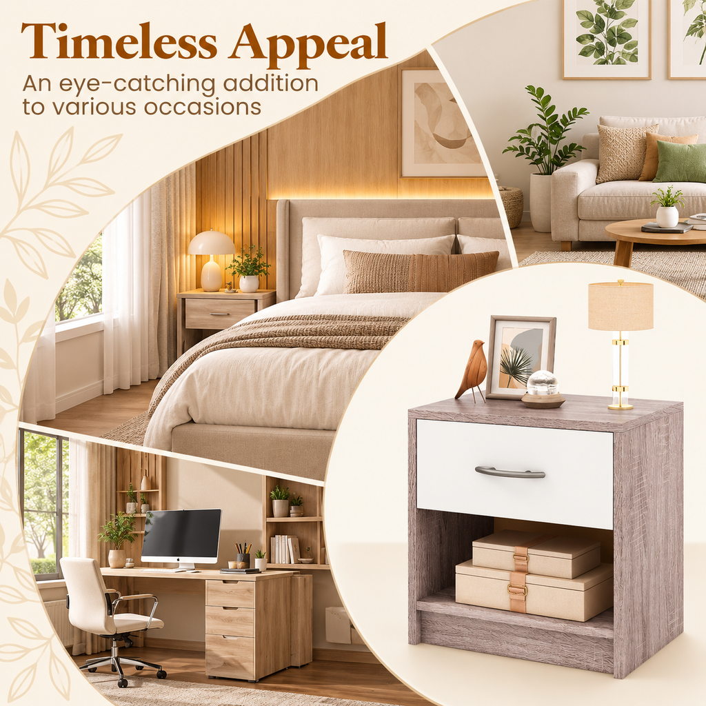 Wooden Bedside Table with Drawer