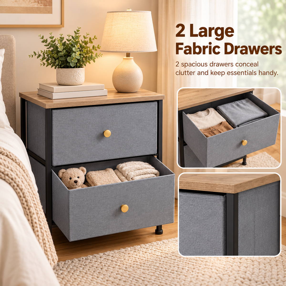 Two-Drawer Bedside Storage Nightstand