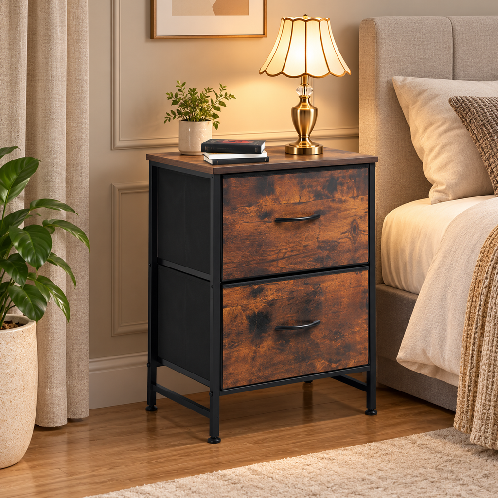 Two-Drawer Fabric Bedside Nightstand
