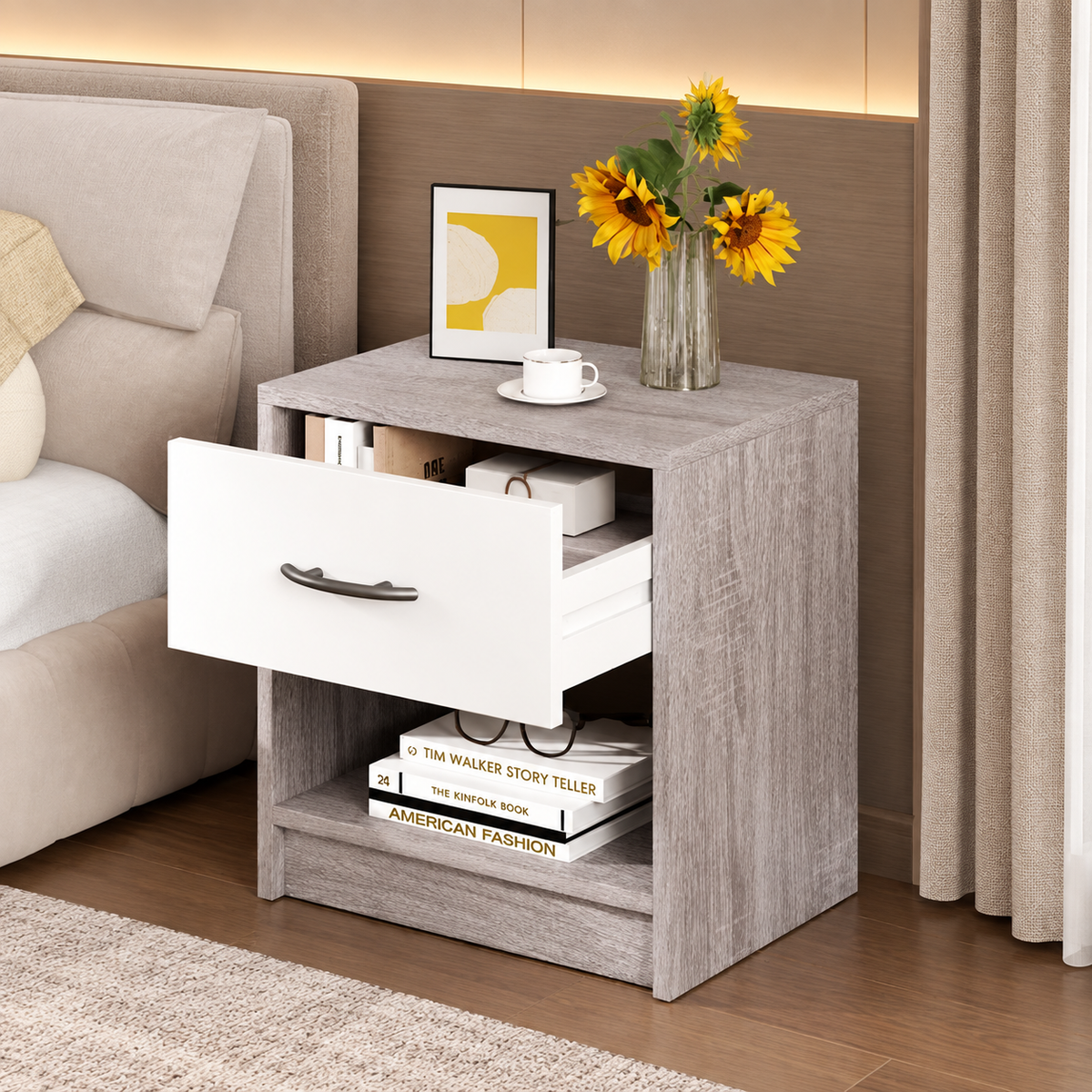 Wooden Bedside Table with Drawer