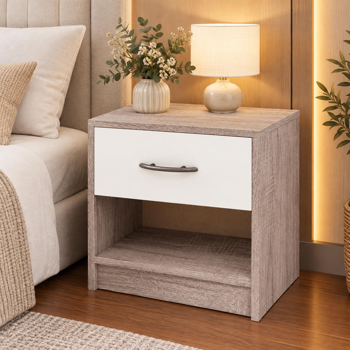 Wooden Bedside Table with Drawer