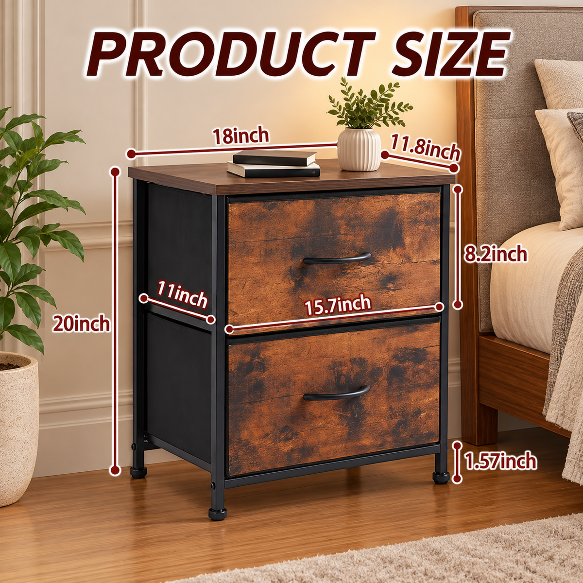 Two-Drawer Fabric Bedside Nightstand