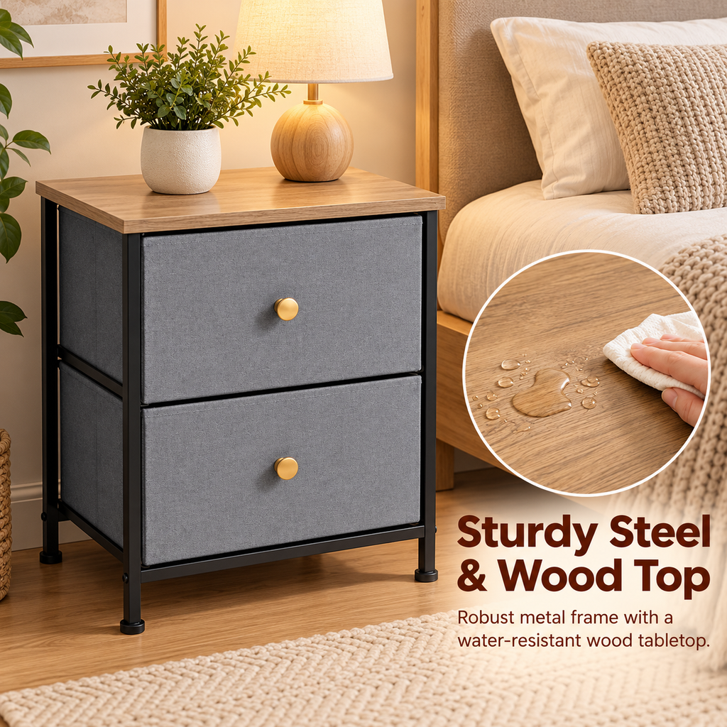 Two-Drawer Bedside Storage Nightstand
