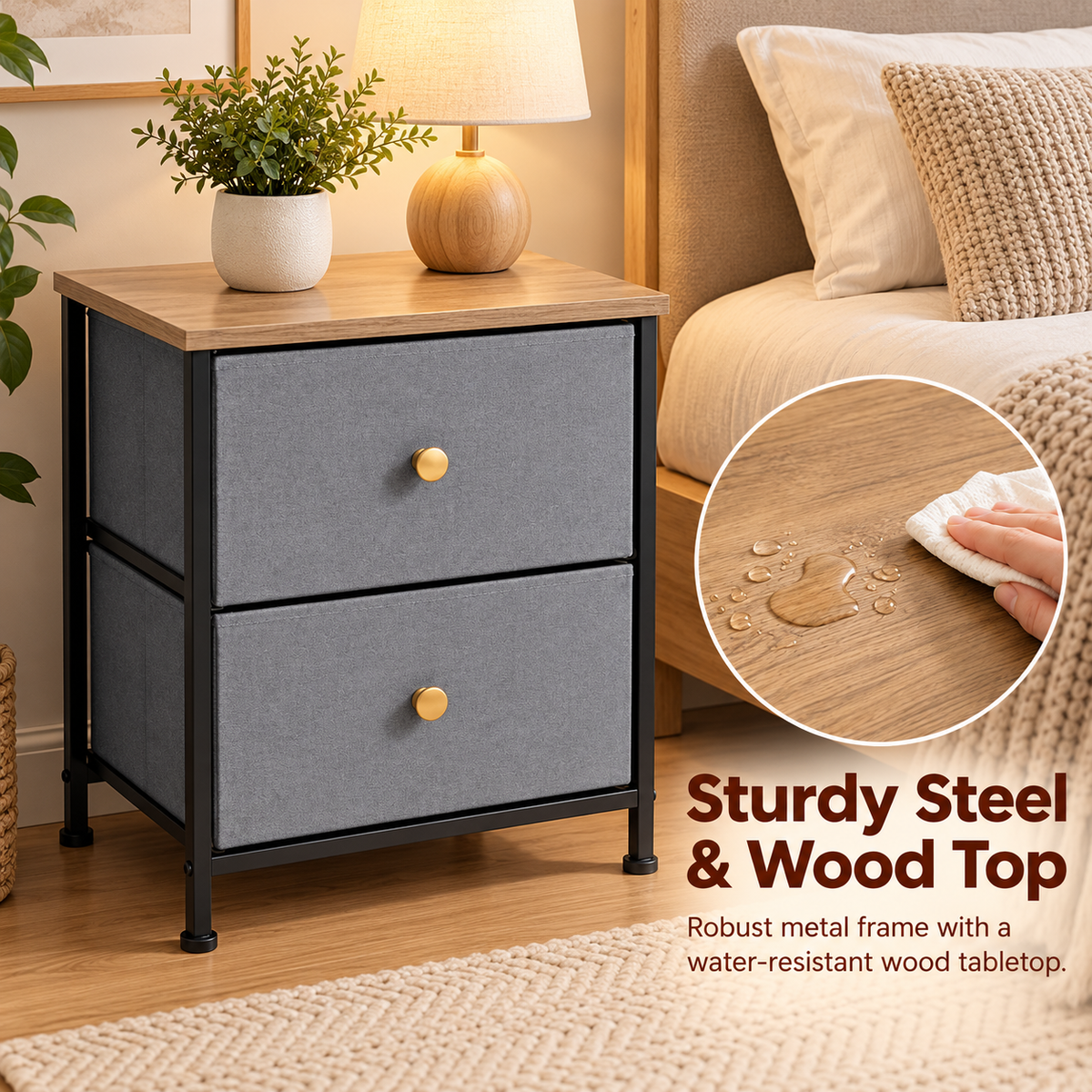 Two-Drawer Bedside Storage Nightstand