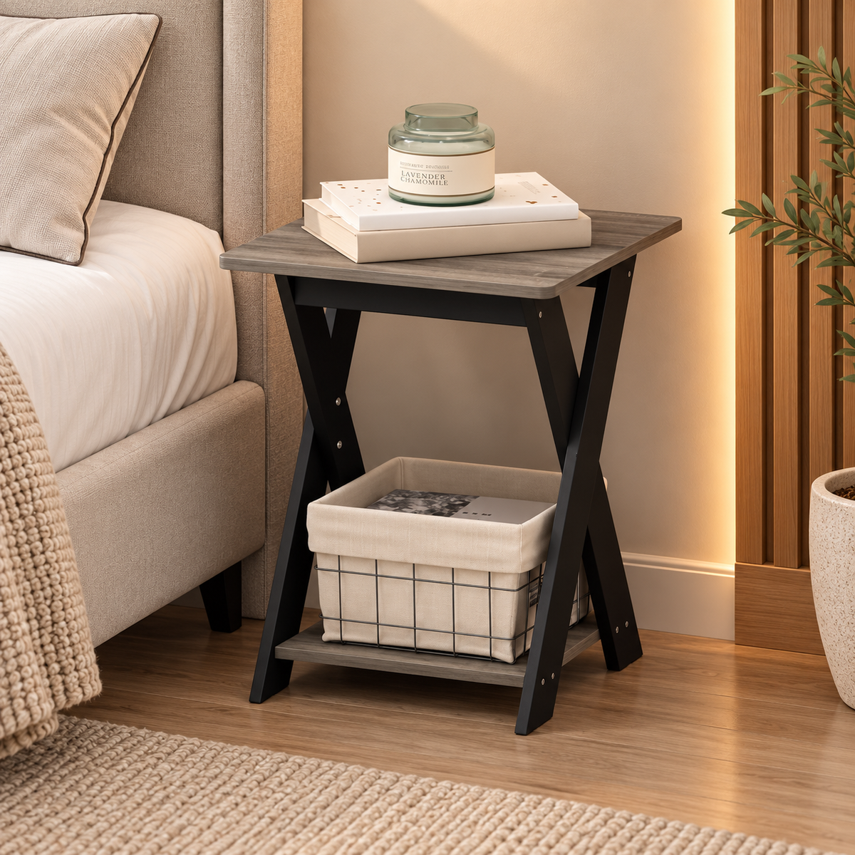 Criss-Cross Bedside Nightstand Table