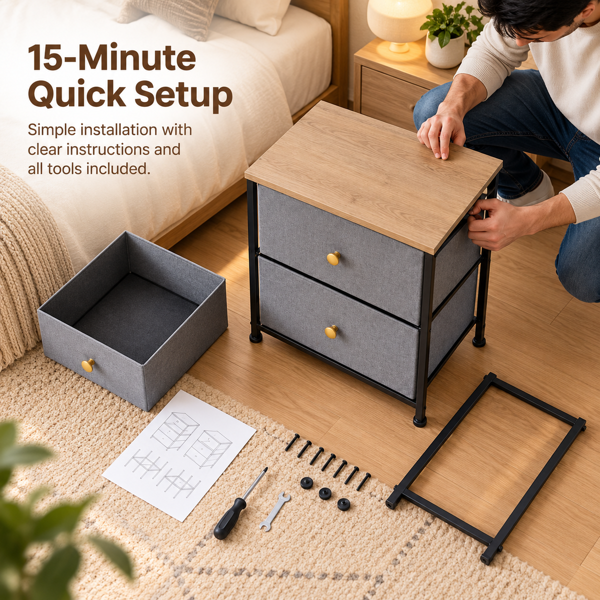 Two-Drawer Bedside Storage Nightstand