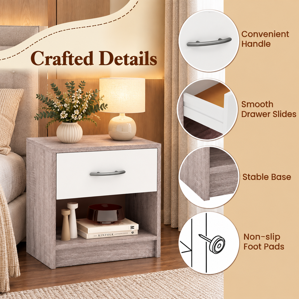 Wooden Bedside Table with Drawer