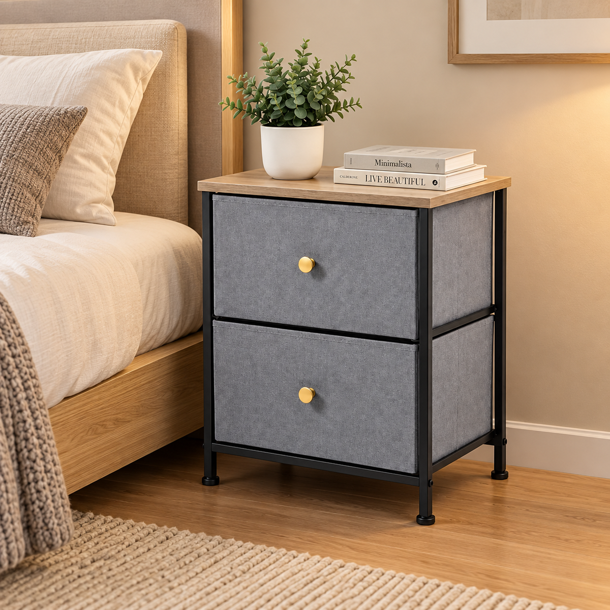 Two-Drawer Bedside Storage Nightstand