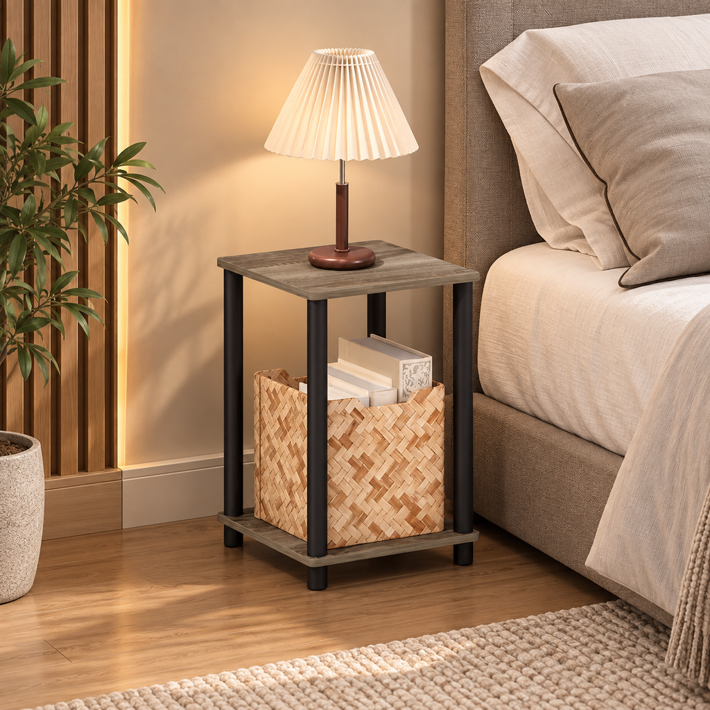 Two-Tier French Oak Bedside Table