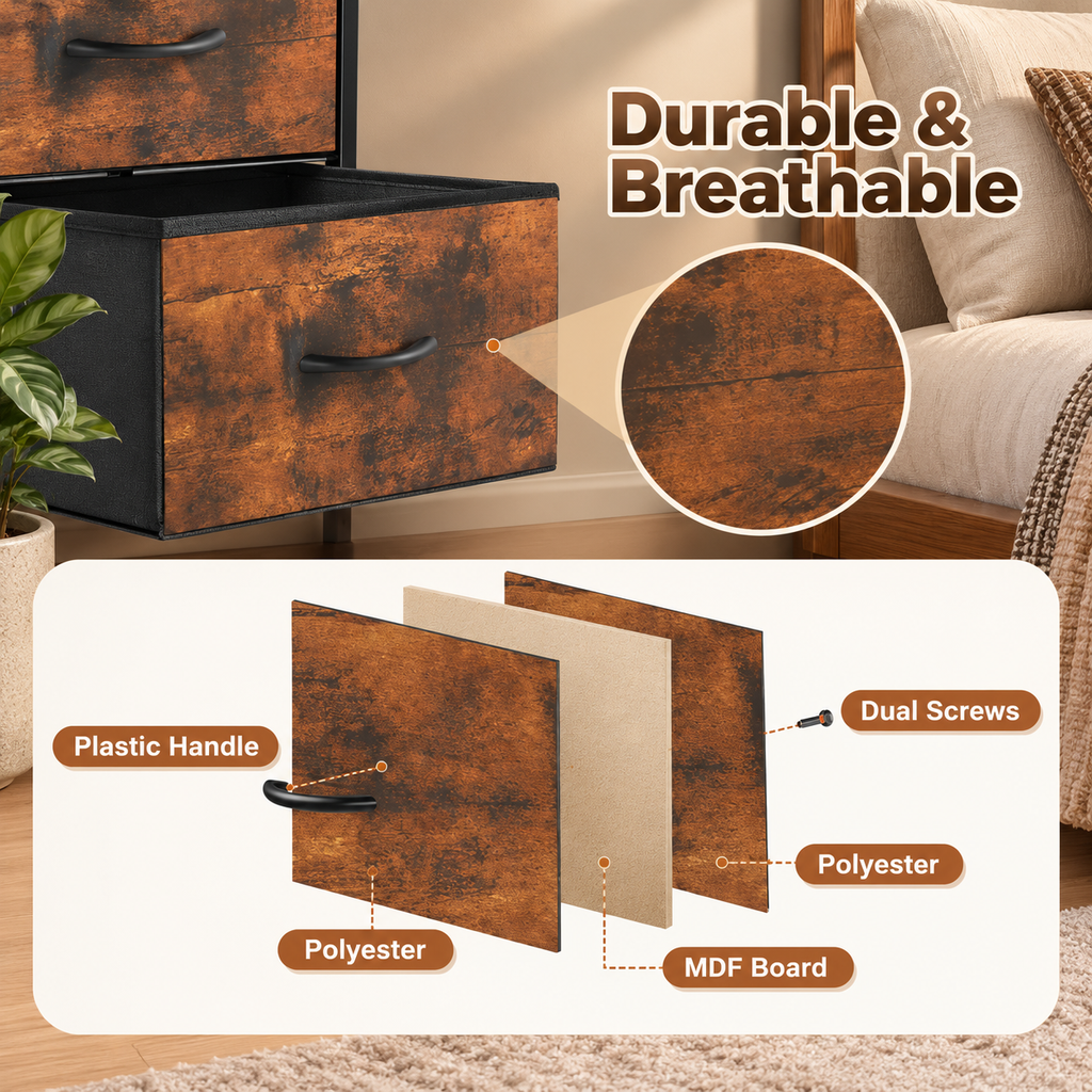 Two-Drawer Fabric Bedside Nightstand